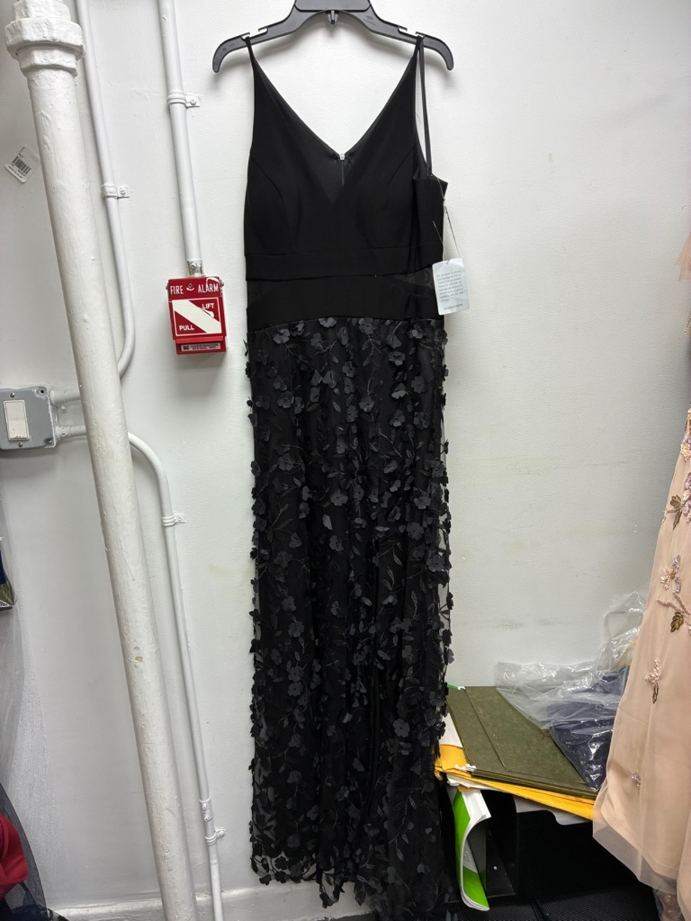 Xscape Black Floral Appliqué V-Neck Maxi Dress with Slit - Picture 7 of 11